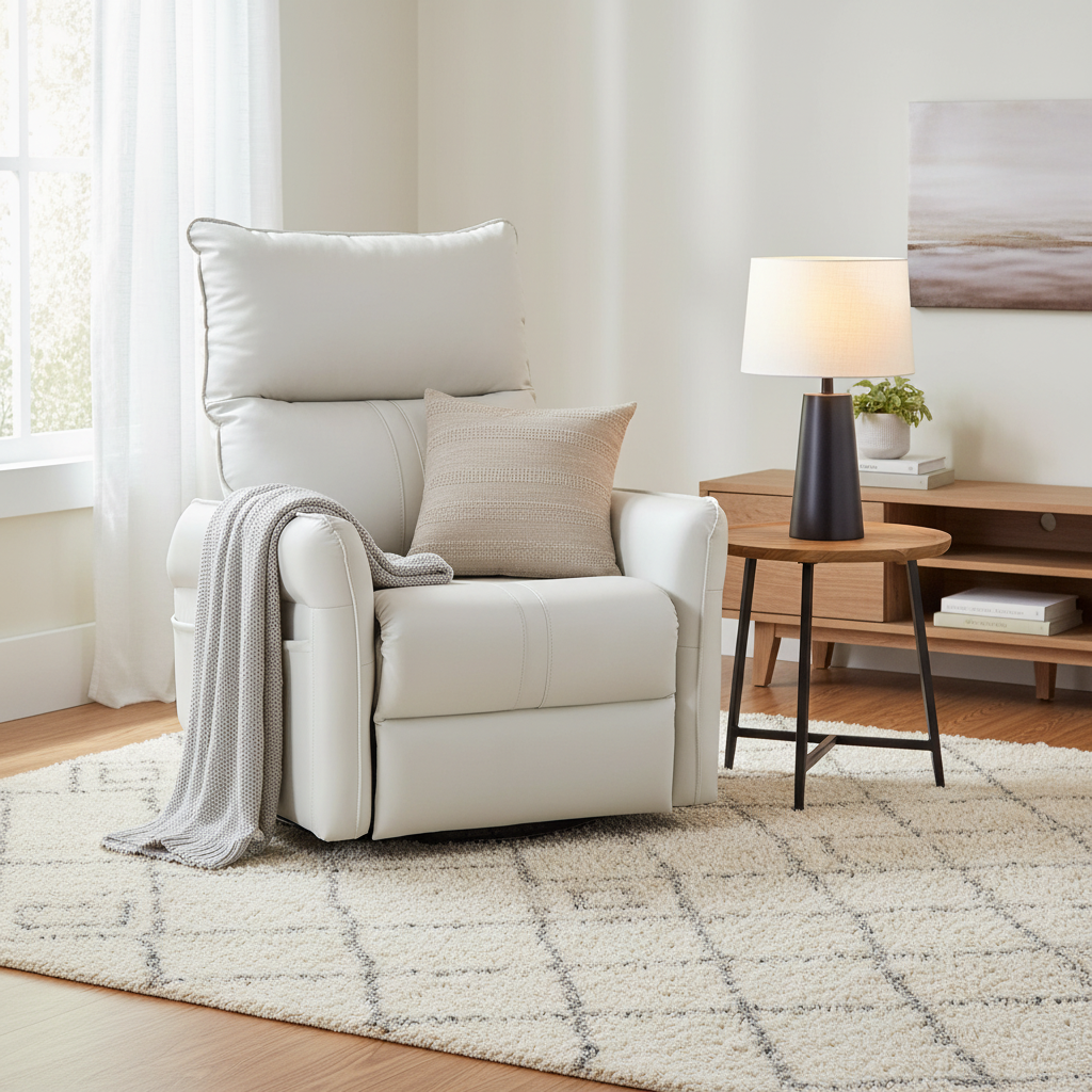Modern Small Rocking Swivel Recliner Chair with Overstuffed Seat