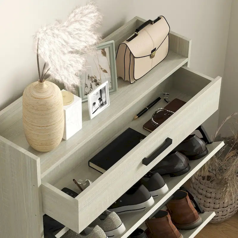 Scarpiera con ante, scarpiera a 6 ripiani con ripiani regolabili, portascarpe in legno, organizer per scarpe