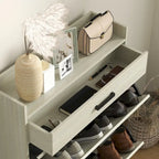 Scarpiera con ante, scarpiera a 6 ripiani con ripiani regolabili, portascarpe in legno, organizer per scarpe