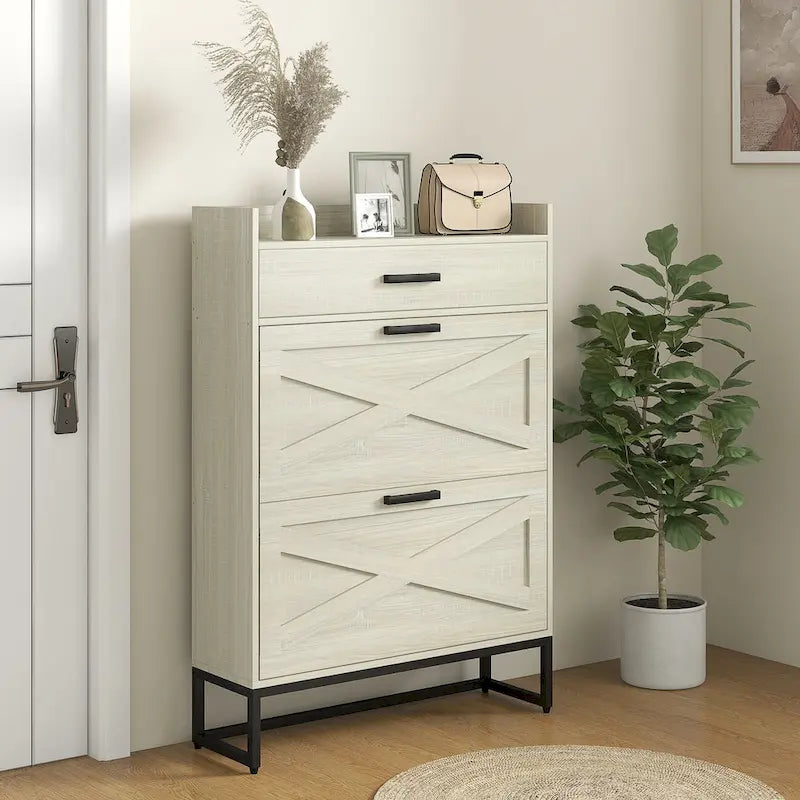 Scarpiera con ante, scarpiera a 6 ripiani con ripiani regolabili, portascarpe in legno, organizer per scarpe