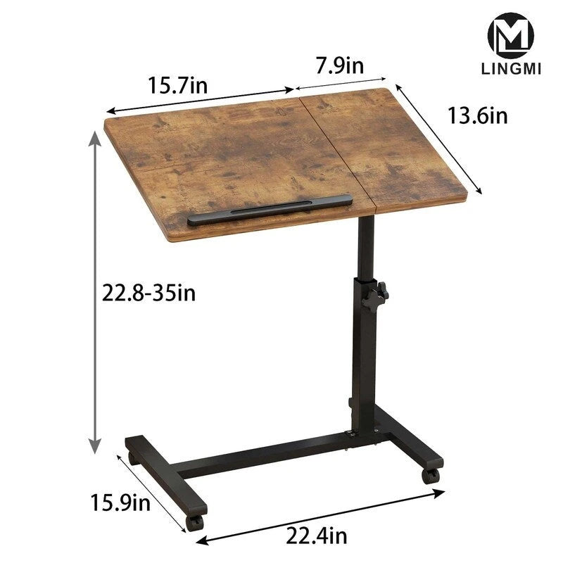 Tavolo vassoio regolabile in altezza con ruote - 23,6P x 15,9L x 35A