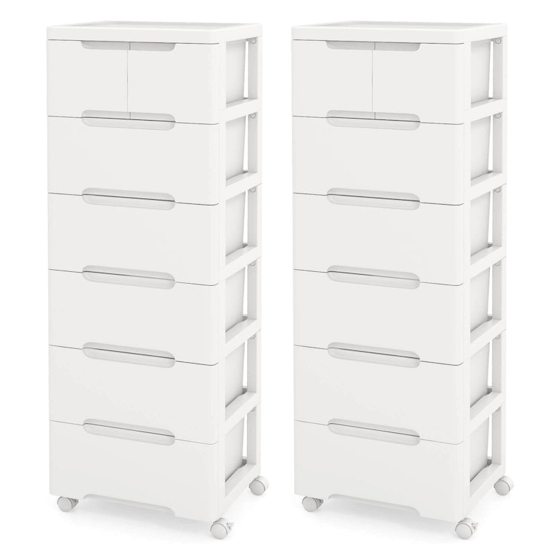 2 PCS 7-Drawer Plastic Rolling Storage Cart with 4 Universal - See Details