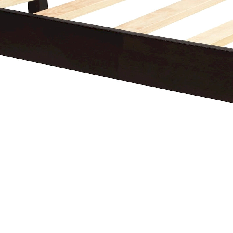 Struttura letto a piattaforma matrimoniale in legno di pino nero con testiera - Supporto a doghe in legno, non è necessaria la rete a molle, design salvaspazio