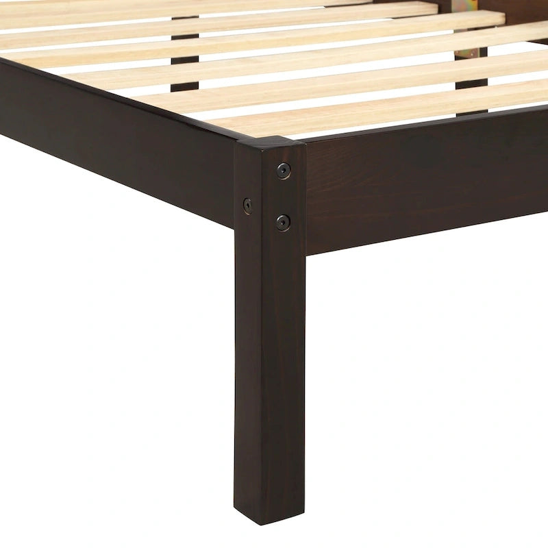 Struttura letto a piattaforma matrimoniale in legno di pino nero con testiera - Supporto a doghe in legno, non è necessaria la rete a molle, design salvaspazio