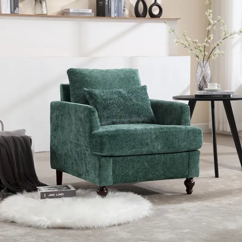 Poltrona Emerald Modern 29.53 rivestita in ciniglia con struttura in legno massello e cuscini