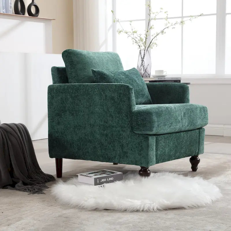 Poltrona Emerald Modern 29.53 rivestita in ciniglia con struttura in legno massello e cuscini