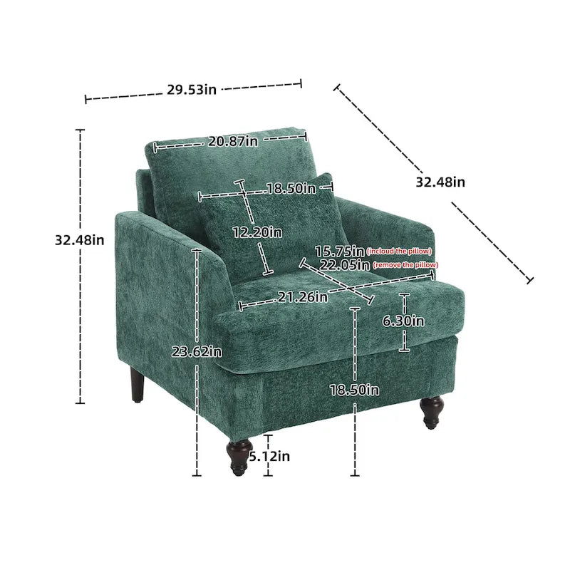Poltrona Emerald Modern 29.53 rivestita in ciniglia con struttura in legno massello e cuscini