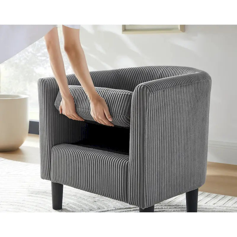 26,38 Poltrona in velluto a coste con pouf