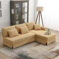 Divano a 3 posti a L giallo 87 con chaise longue reversibile e 3 cuscini, design salvaspazio per soggiorno