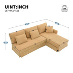 Divano a 3 posti a L giallo 87 con chaise longue reversibile e 3 cuscini, design salvaspazio per soggiorno