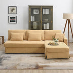 Divano a 3 posti a L giallo 87 con chaise longue reversibile e 3 cuscini, design salvaspazio per soggiorno