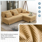 Divano a 3 posti a L giallo 87 con chaise longue reversibile e 3 cuscini, design salvaspazio per soggiorno