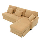 Divano a 3 posti a L giallo 87 con chaise longue reversibile e 3 cuscini, design salvaspazio per soggiorno