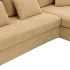 Divano a 3 posti a L giallo 87 con chaise longue reversibile e 3 cuscini, design salvaspazio per soggiorno