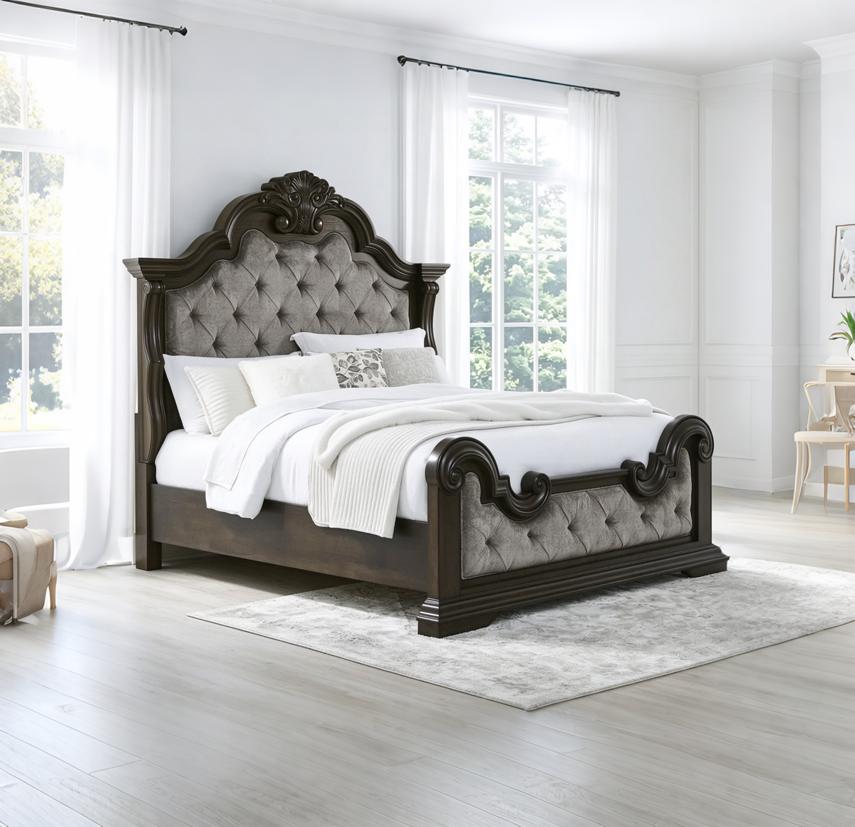 Letto con pannelli imbottiti Maylee marrone scuro/grigio