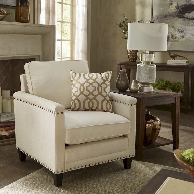 Stoddard Ivory Fabric Chair with Nailhead Trim by  