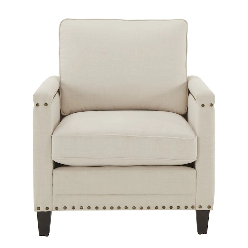 Sedia Stoddard Ivory in tessuto con borchie di