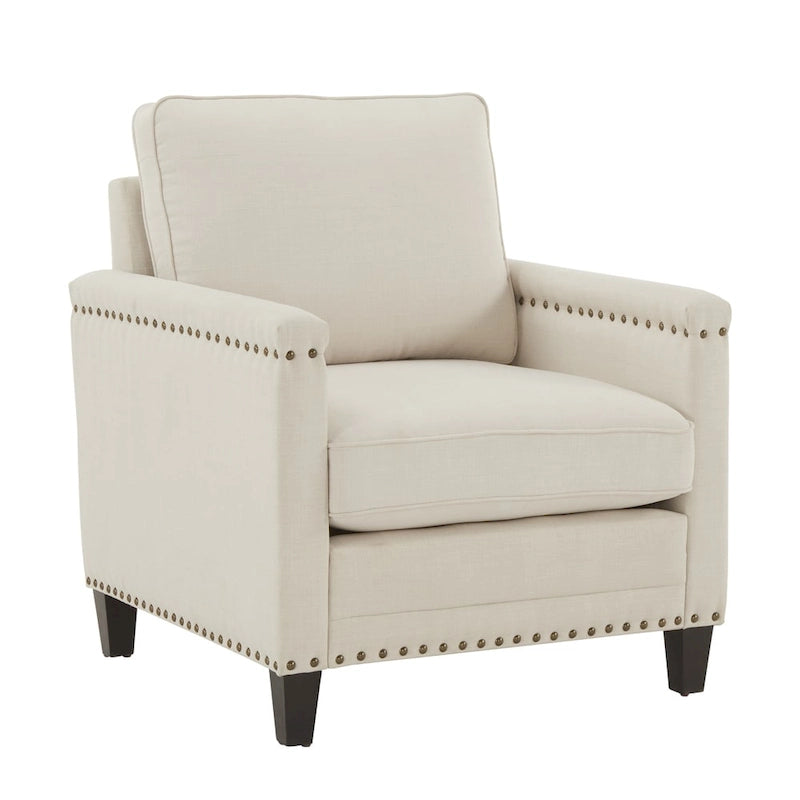 Sedia Stoddard Ivory in tessuto con borchie di