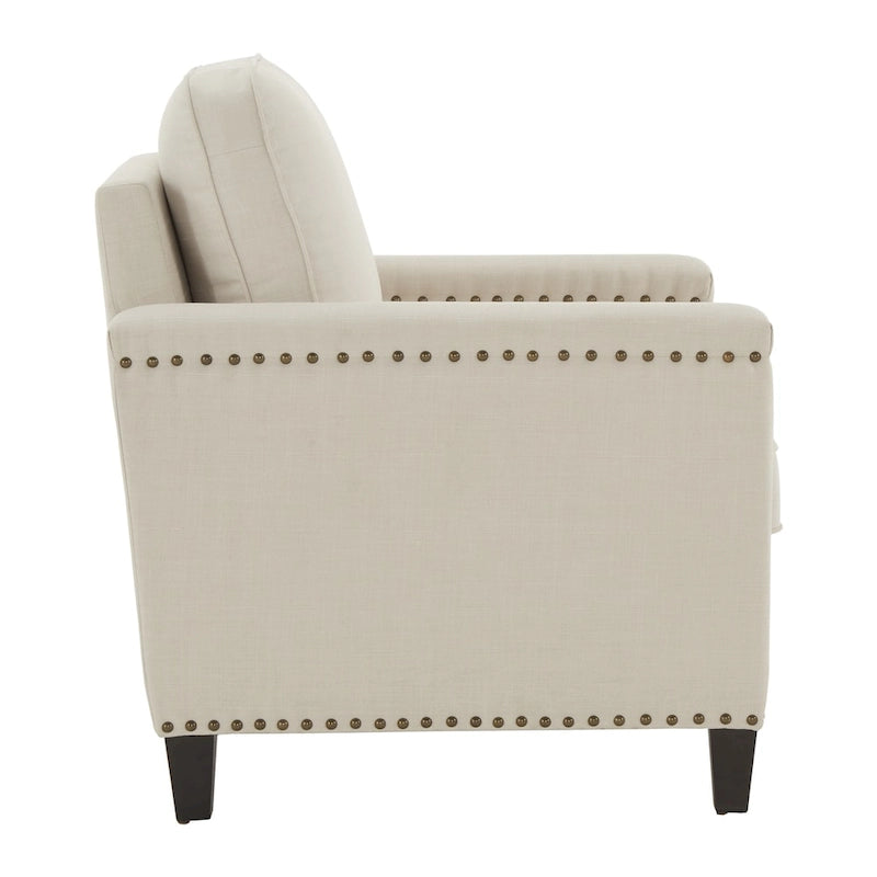 Sedia Stoddard Ivory in tessuto con borchie di