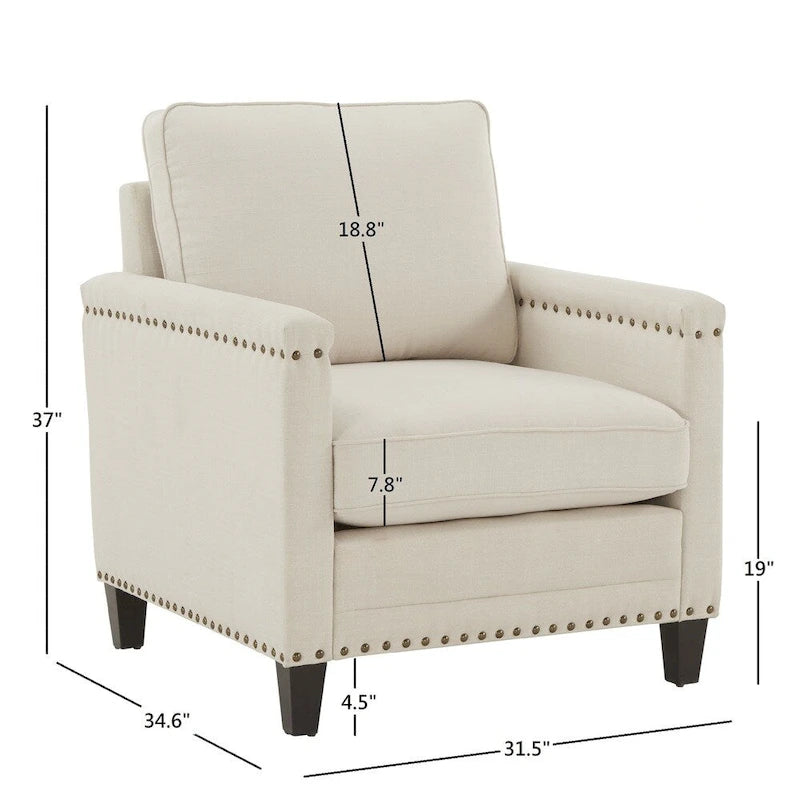 Sedia Stoddard Ivory in tessuto con borchie di