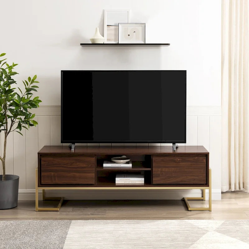 Mobile TV Middlebrook con 2 cassetti e base in metallo in stile contemporaneo