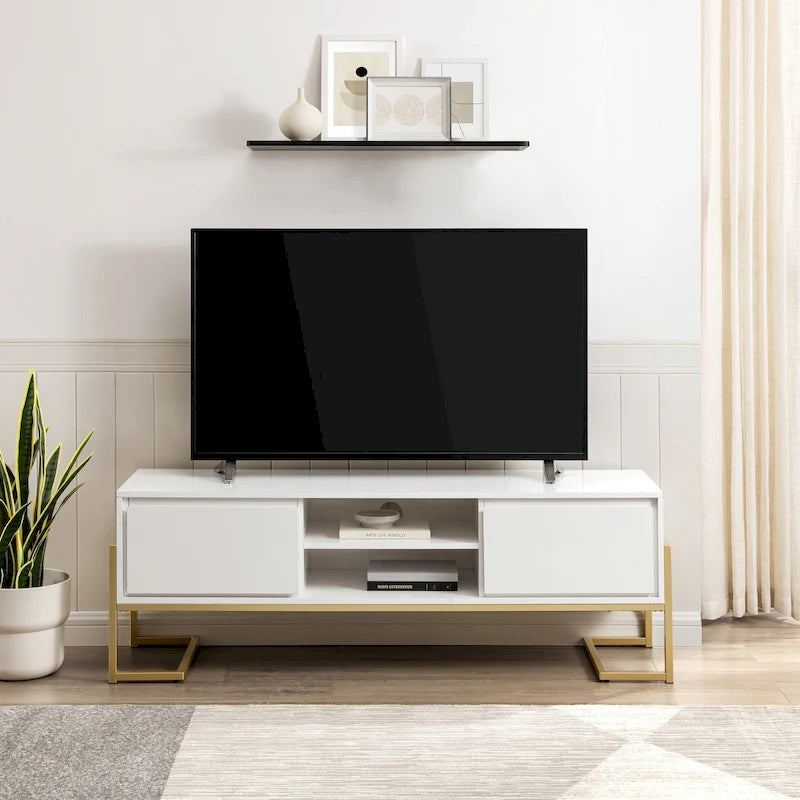 Mobile TV Middlebrook con 2 cassetti e base in metallo in stile contemporaneo