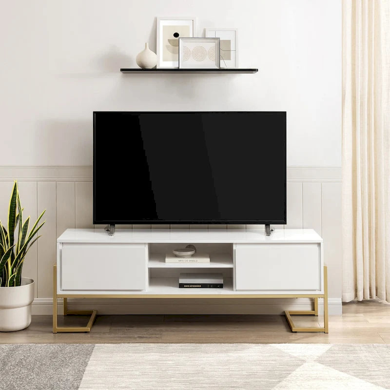 Mobile TV Middlebrook con 2 cassetti e base in metallo in stile contemporaneo