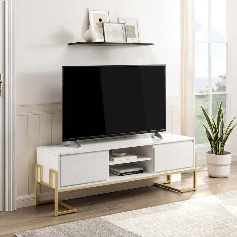 Mobile TV Middlebrook con 2 cassetti e base in metallo in stile contemporaneo