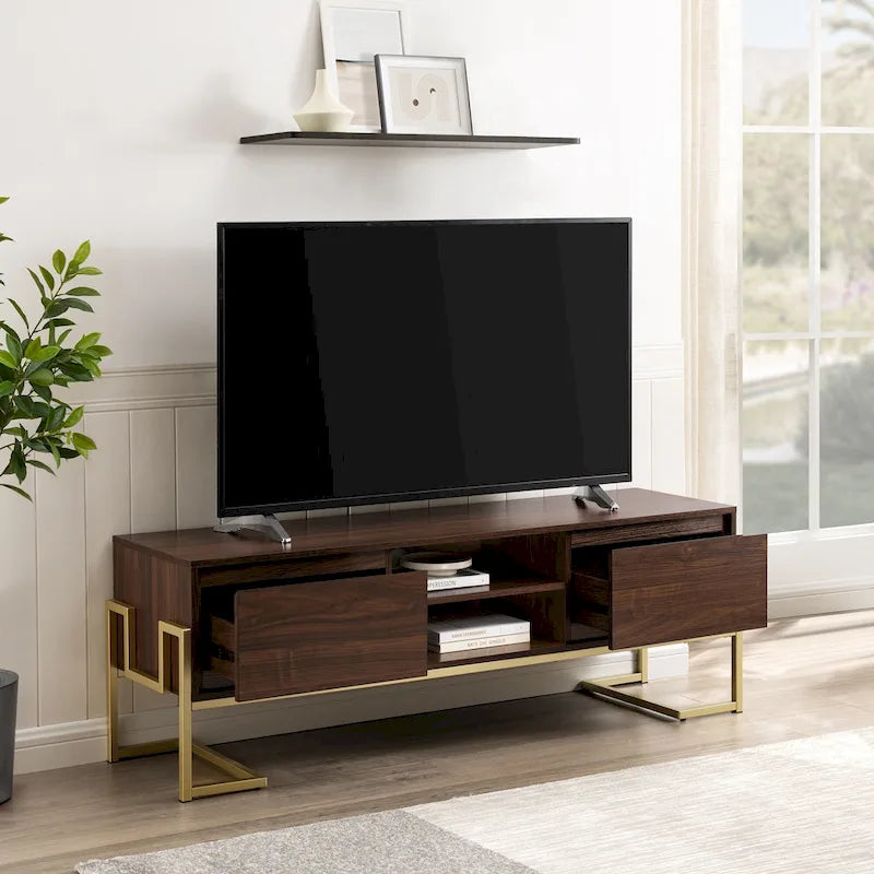 Mobile TV Middlebrook con 2 cassetti e base in metallo in stile contemporaneo