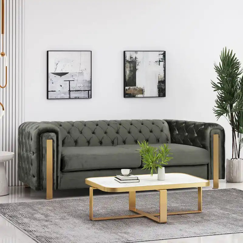 Keyser Modern Glam Tufted Velvet 3 Seater Sofa by   - 83.75 L x 34.50 W x 27.25 H