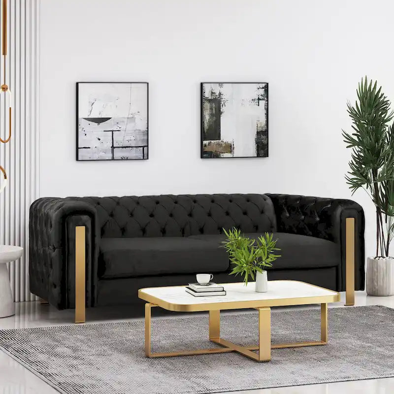 Divano a 3 posti Keyser Modern Glam in velluto trapuntato by   - 83.75 L x 34.50 W x 27.25 H