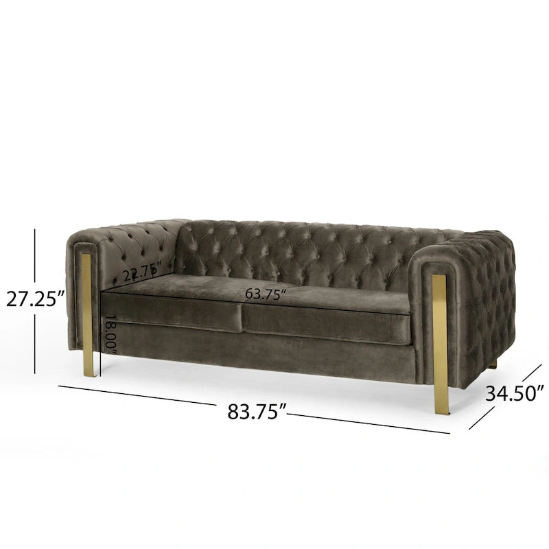 Divano a 3 posti Keyser Modern Glam in velluto trapuntato by   - 83.75 L x 34.50 W x 27.25 H
