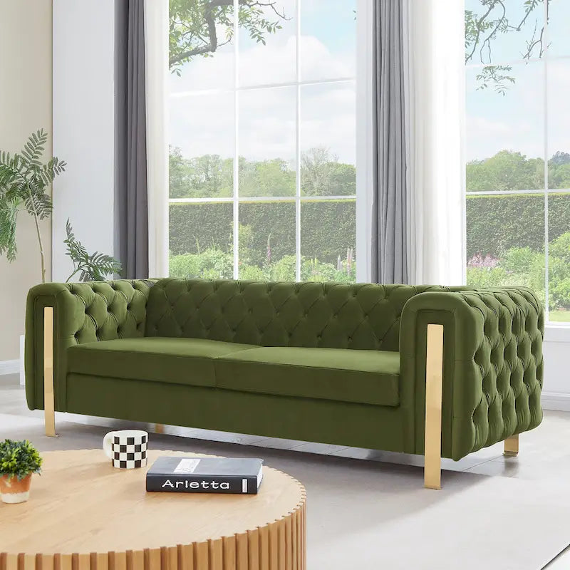 Divano a 3 posti Keyser Modern Glam in velluto trapuntato by   - 83.75 L x 34.50 W x 27.25 H