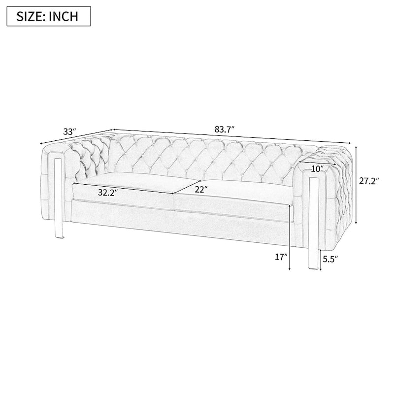 Divano a 3 posti Keyser Modern Glam in velluto trapuntato by   - 83.75 L x 34.50 W x 27.25 H