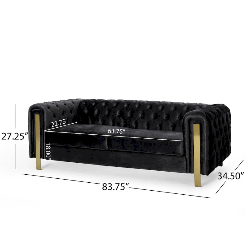 Divano a 3 posti Keyser Modern Glam in velluto trapuntato by   - 83.75 L x 34.50 W x 27.25 H