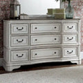 Cassettiera Magnolia Manor in corteccia invecchiata bianco antico a 9 cassetti
