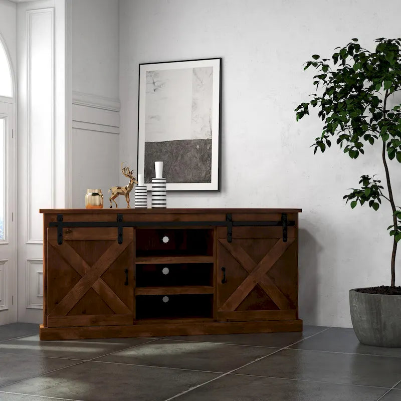 Mobile TV ad angolo Bridgevine Home Farmhouse 66 pollici per TV fino a 80 pollici, nessun assemblaggio richiesto, finitura Aged Whiskey