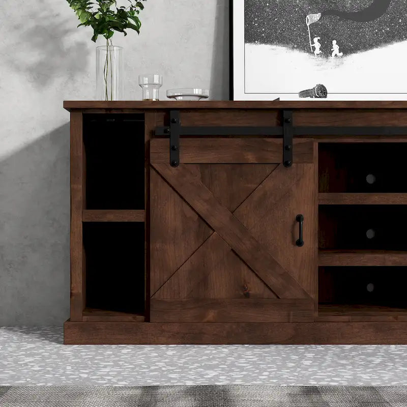 Mobile TV ad angolo Bridgevine Home Farmhouse 66 pollici per TV fino a 80 pollici, nessun assemblaggio richiesto, finitura Aged Whiskey
