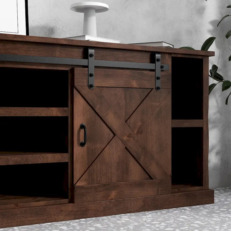 Mobile TV ad angolo Bridgevine Home Farmhouse 66 pollici per TV fino a 80 pollici, nessun assemblaggio richiesto, finitura Aged Whiskey