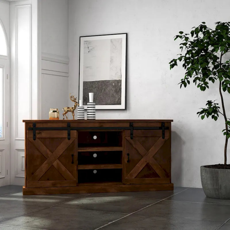 Mobile TV ad angolo Bridgevine Home Farmhouse 66 pollici per TV fino a 80 pollici, nessun assemblaggio richiesto, finitura Aged Whiskey