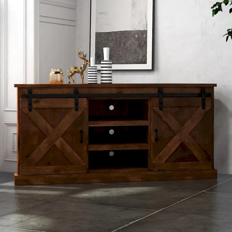 Mobile TV ad angolo Bridgevine Home Farmhouse 66 pollici per TV fino a 80 pollici, nessun assemblaggio richiesto, finitura Aged Whiskey