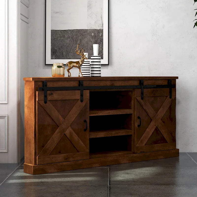 Mobile TV ad angolo Bridgevine Home Farmhouse 66 pollici per TV fino a 80 pollici, nessun assemblaggio richiesto, finitura Aged Whiskey