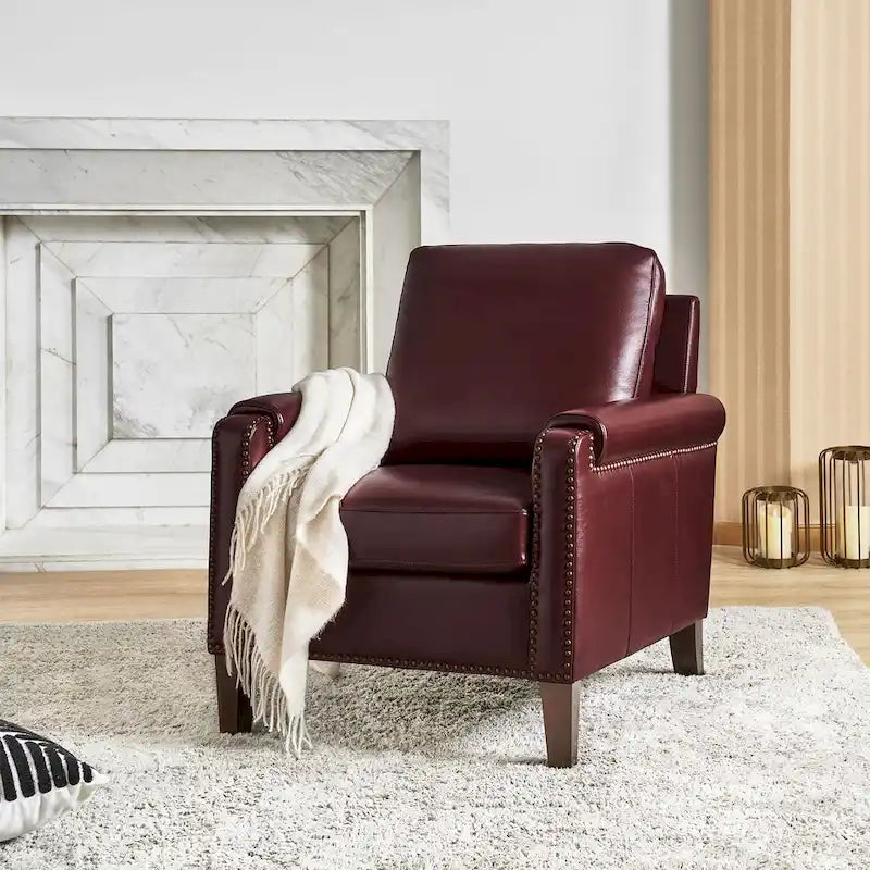 Kunz Transitional Genuine Leather Armchair with Removable Cushion and Nailhead Trims by  