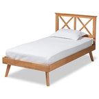 Letto a piattaforma Galvin contemporaneo in legno con finitura marrone