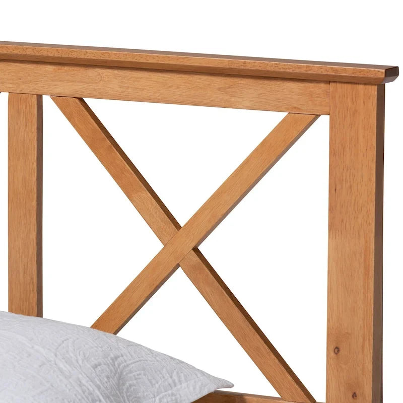 Letto a piattaforma Galvin contemporaneo in legno con finitura marrone