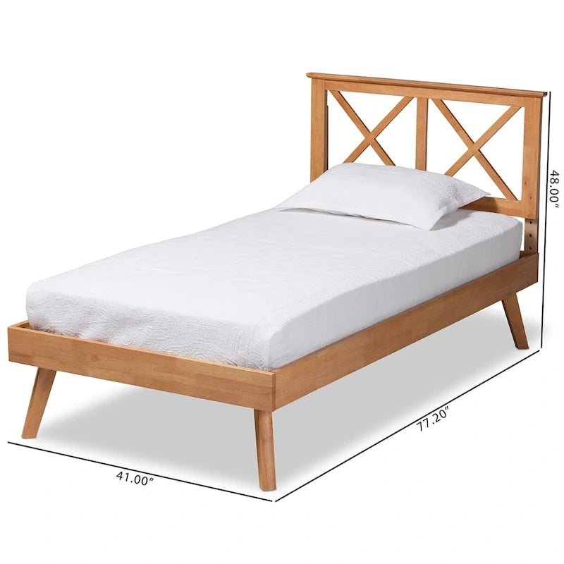 Letto a piattaforma Galvin contemporaneo in legno con finitura marrone