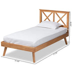 Letto a piattaforma Galvin contemporaneo in legno con finitura marrone