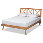 Letto a piattaforma Galvin contemporaneo in legno con finitura marrone