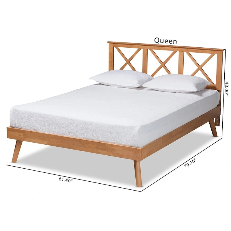 Letto a piattaforma Galvin contemporaneo in legno con finitura marrone