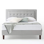 Priage by   Grey Sand Upholstered Beige Button-tufted Premium Platform Bed